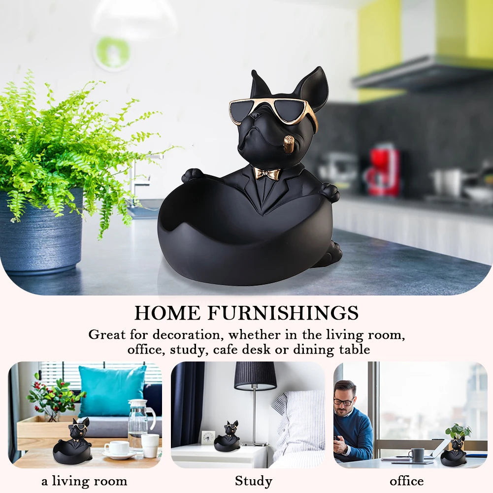 Bulldog Cool Sculpture Dog Ornament Butler Storage Box Home Decor Cool Dog Figurine Dog Statue Box Resin Cool Dog with Tray