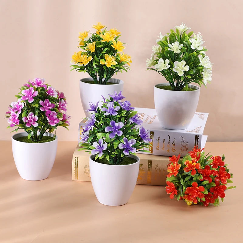 1pc Artificial Potted Plant Small Bonsai Flowers Pot Simulated Tree Ornaments Wedding Home Hotel Office Table Decor Fake Plants