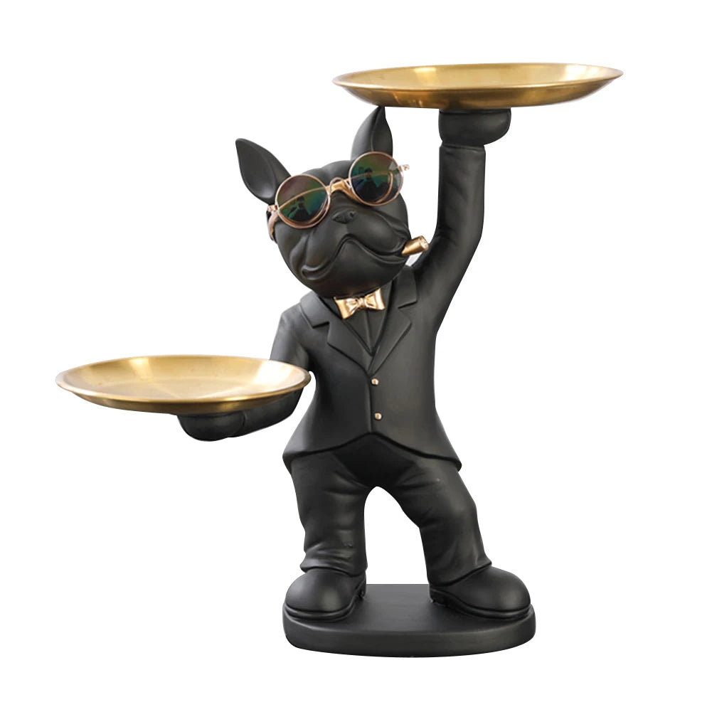 French Bulldog Sculpture Dog Statue with Tray and Keys Holder Storage Gift Home Decor Ornaments Rood Decor Animal Figurine