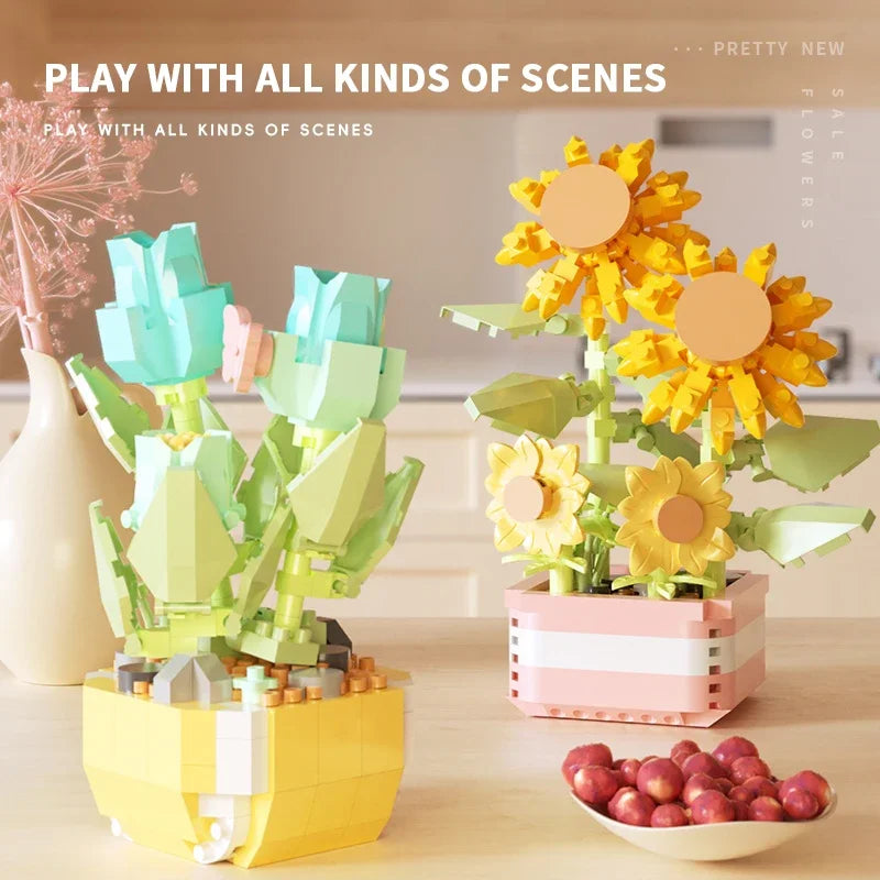 Flower Succulents Building Blocks Everlasting Flower Bonsai Tree Gardens Romantic Bricks DIY Potted Plants Model Kids Kits Toys