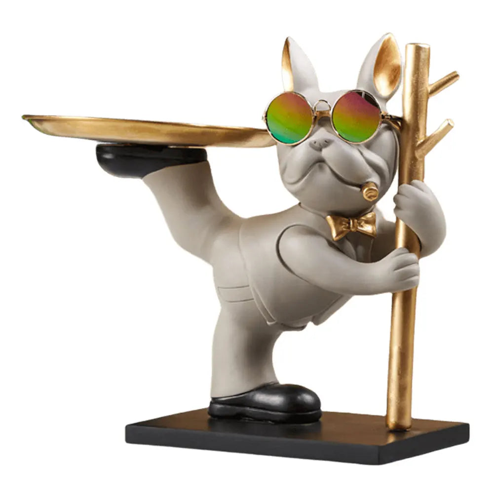 French Bulldog Sculpture Dog Statue with Tray and Keys Holder Storage Gift Home Decor Ornaments Rood Decor Animal Figurine