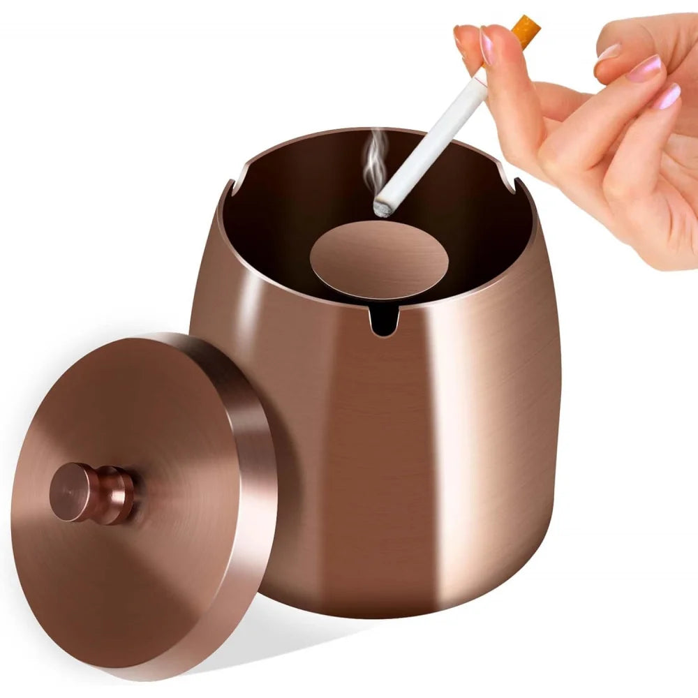 Outdoor Ashtray, Ashtray with Lid, Stainless Steel Non-Slip Base, Suitable for Home, Office, Desk, Patio, Outdoor Balcony