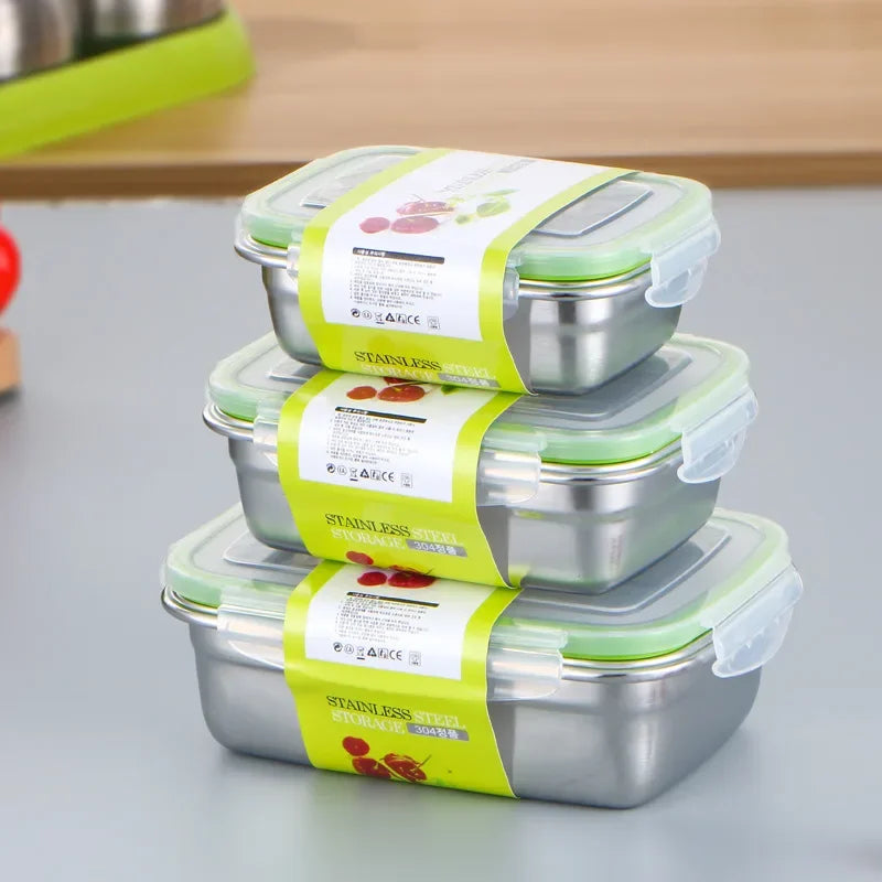304 Stainless Steel Fresh-keeping Box Sealed Leak Proof Lunch Box Fruit Box with Lid Dumpling Container Refrigerated Storage Box