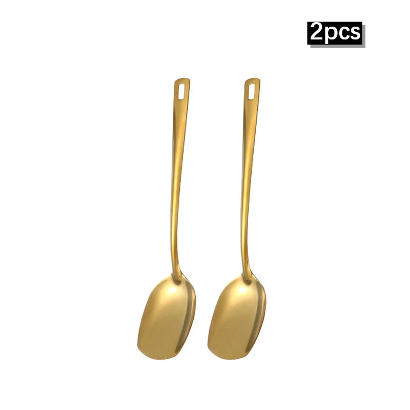 6pcs Korean-style Hot Pot Cutlery Set Stainless Steel Dinnerware Set Home Creative Korean Cutlery Golden spoons Kitchenware Set
