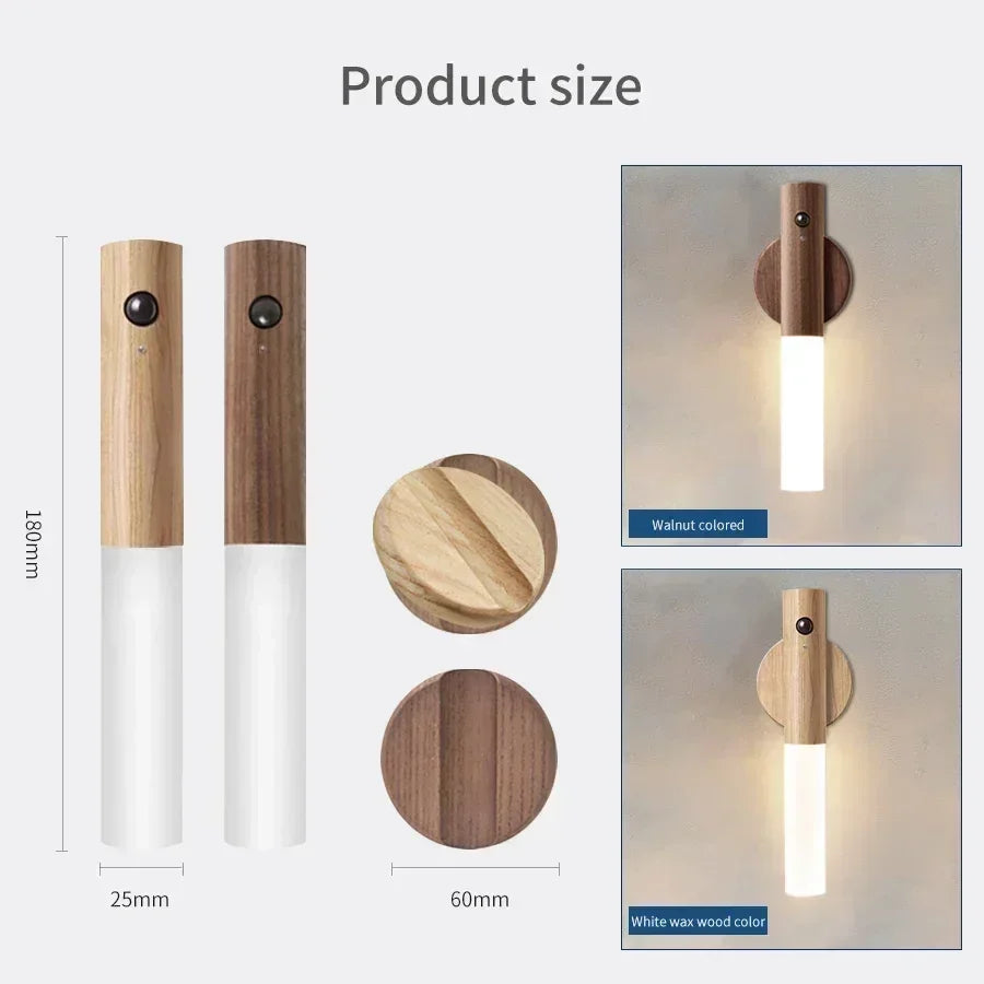 Wood-Style Rechargeable LED Wall Light with Motion Sensor Ideal Portable Plastic Lantern for Bedroom Bedside Stairs and Hallway