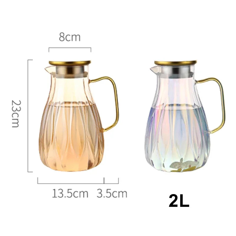 2L Borosilicate Glass Pitcher with Spout and Stainless Steel Filter Lid Heat Resistant Beverage Dispenser Hot Cold Water Keetle