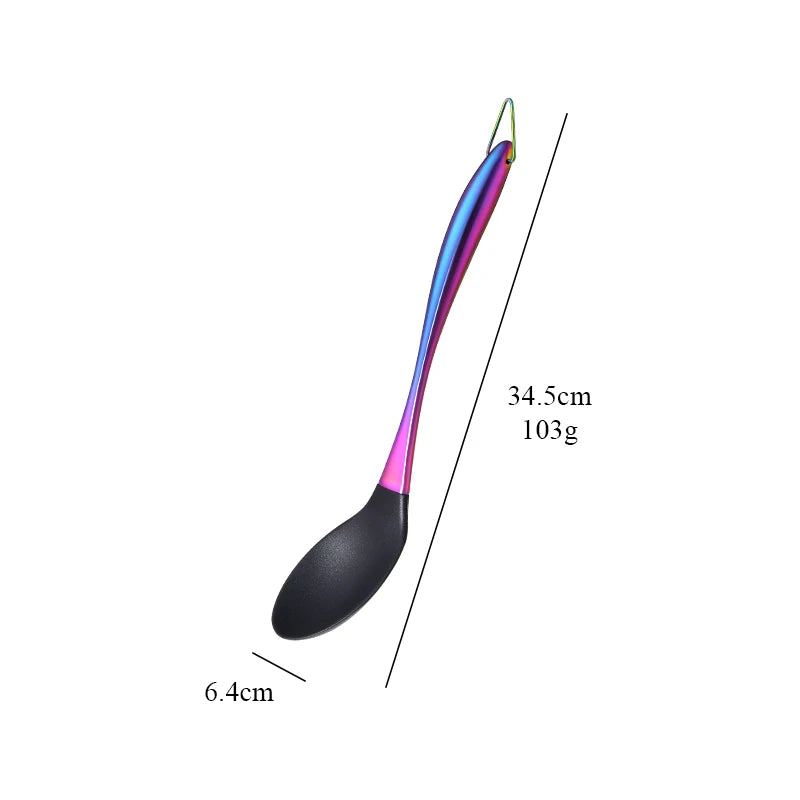 1-7PCS Cooking Tools Set Soup Scoop Slotted Spoon Turner Ladle Stainless Steel with Silicone Head Hanging Kitchen Server Pot