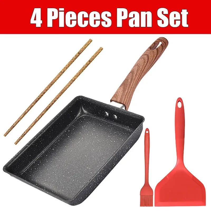 Tamagoyaki Japanese Omelette Pan Nonstick Egg Pan Skillet Rectangle Tamago Pan Small Egg Frying Pan with Cooking Tools