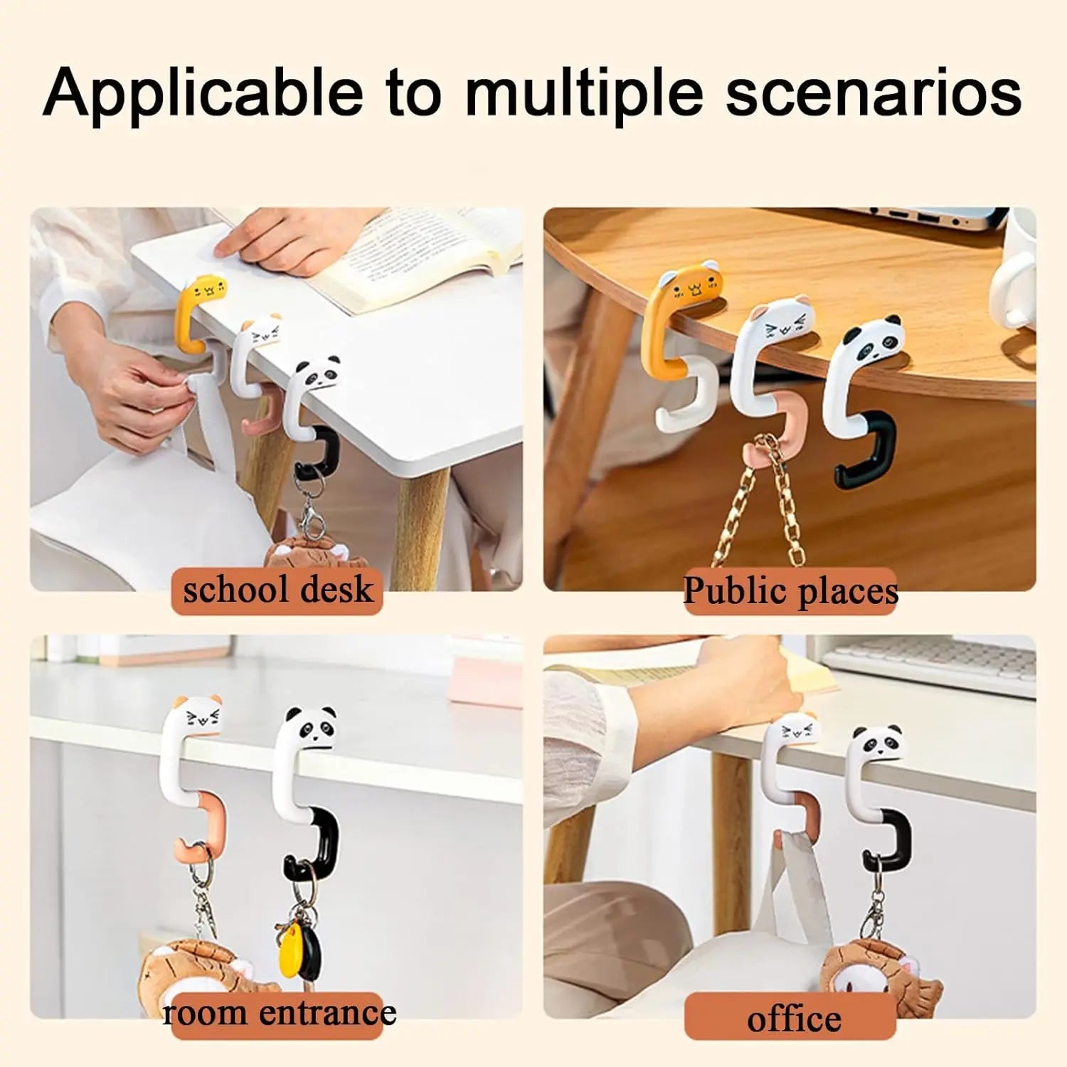 Handbag Hook Holder Portable ABS Handbag Hangers Purse Hook Foldable Schoolbag Hook for Student Table Desk Restroom Office