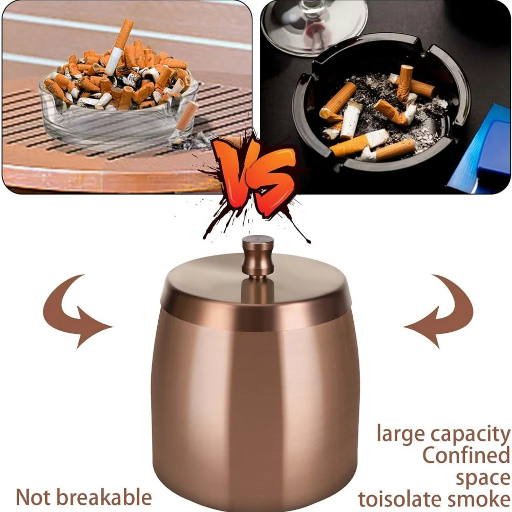Outdoor Ashtray, Ashtray with Lid, Stainless Steel Non-Slip Base, Suitable for Home, Office, Desk, Patio, Outdoor Balcony