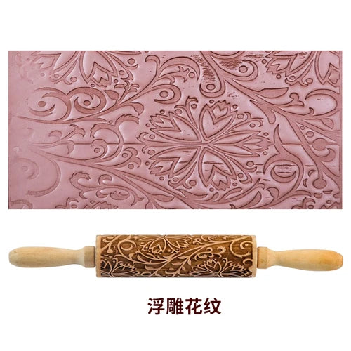 Pottery Art Wood Texture Roll Relief Tree Stone Flower Pattern Embossed Rod Mud Rolling Pin DIY Ceramic Pottery Tools Mud Roll