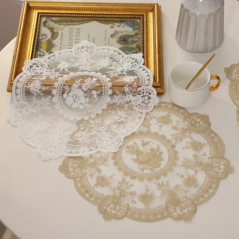 33cm Beautiful Pattern Table Mat Elegant Flower Embroidery Lace Coffee Cup Mat Vase Table Lamp Ornament