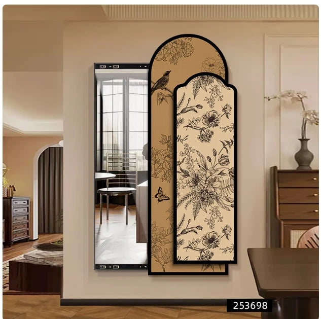 Medieval style flower hidden full-body mirror decorative painting invisible full-length mirror mural entrance can be closed