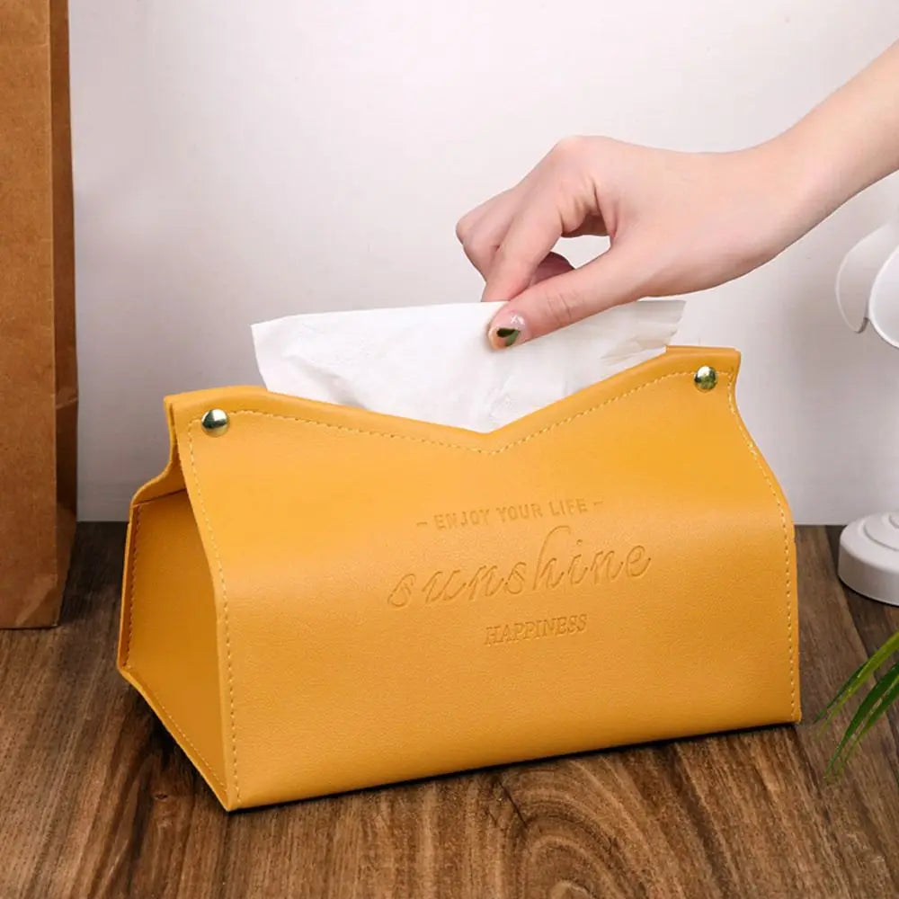 Leather Tissue Case Napkin Holder Storage Container Car Tissue Box Solid color minimalist Home Living Room Decoration