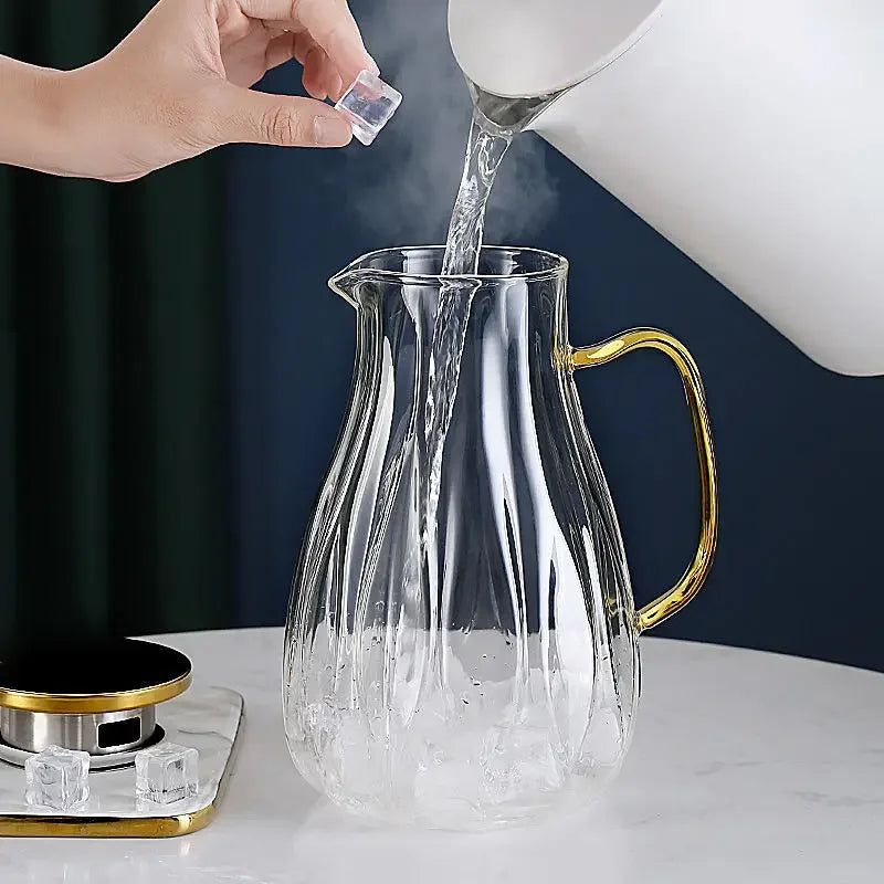 2L Borosilicate Glass Pitcher with Spout and Stainless Steel Filter Lid Heat Resistant Beverage Dispenser Hot Cold Water Keetle