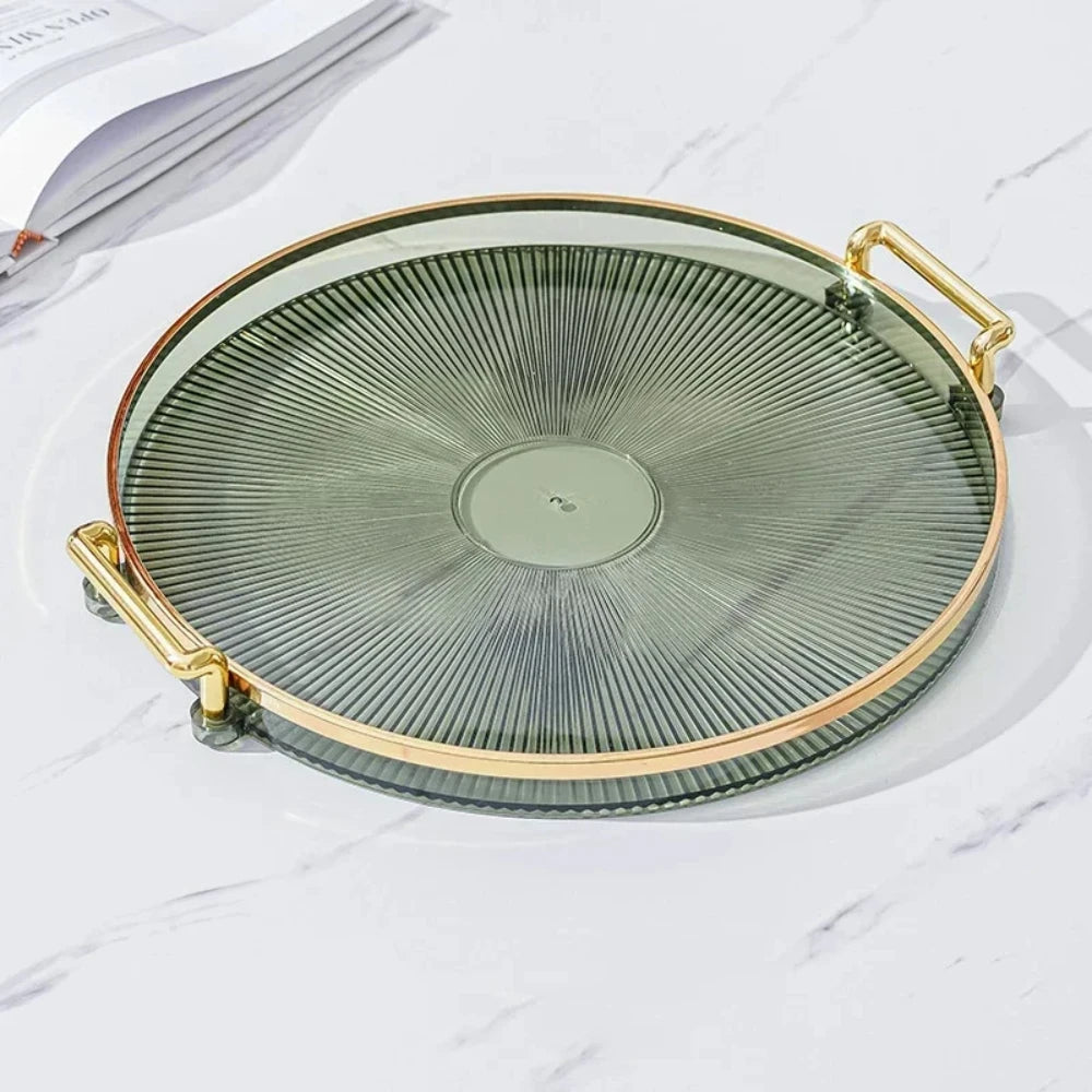 Round Serving Decorative Tray Plastic Serving Tray Kitchen Storages Decor for Party Coffee Table for Living Room Bathroom
