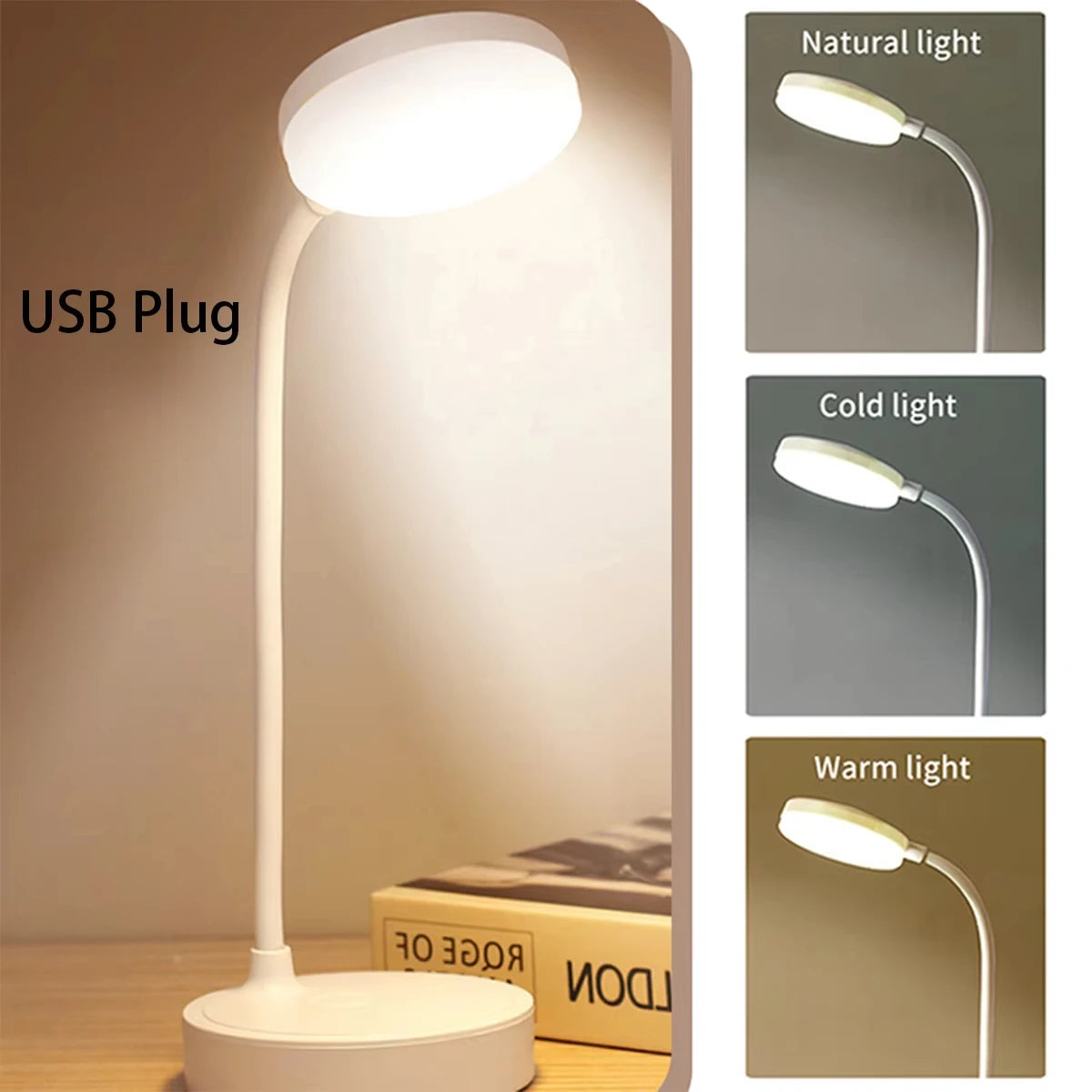 2 Pack LED Desk Lamps, Portable Table Lamp with USB, 3 Brightness, Eye Protection, Touch Control for Bedroom or Office
