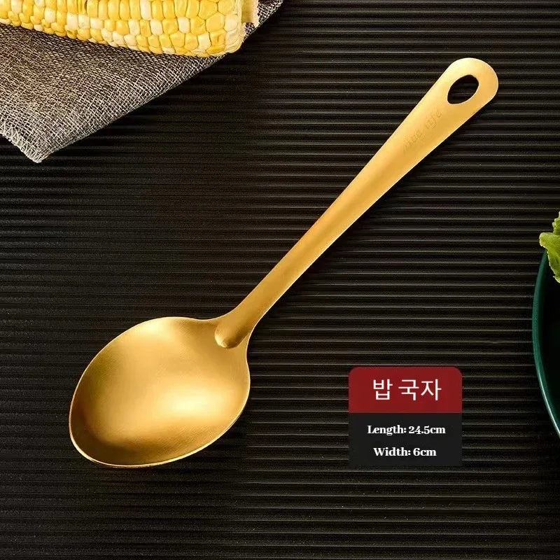 6pcs Korean-style Hot Pot Cutlery Set Stainless Steel Dinnerware Set Home Creative Korean Cutlery Golden spoons Kitchenware Set