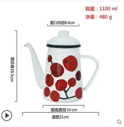 1.1L Enamel Coffee Pot Hand Tea Kettle Induction Cooker Gas Stove Universal Enamel Vintage Kettle Water Kettle Teapot
