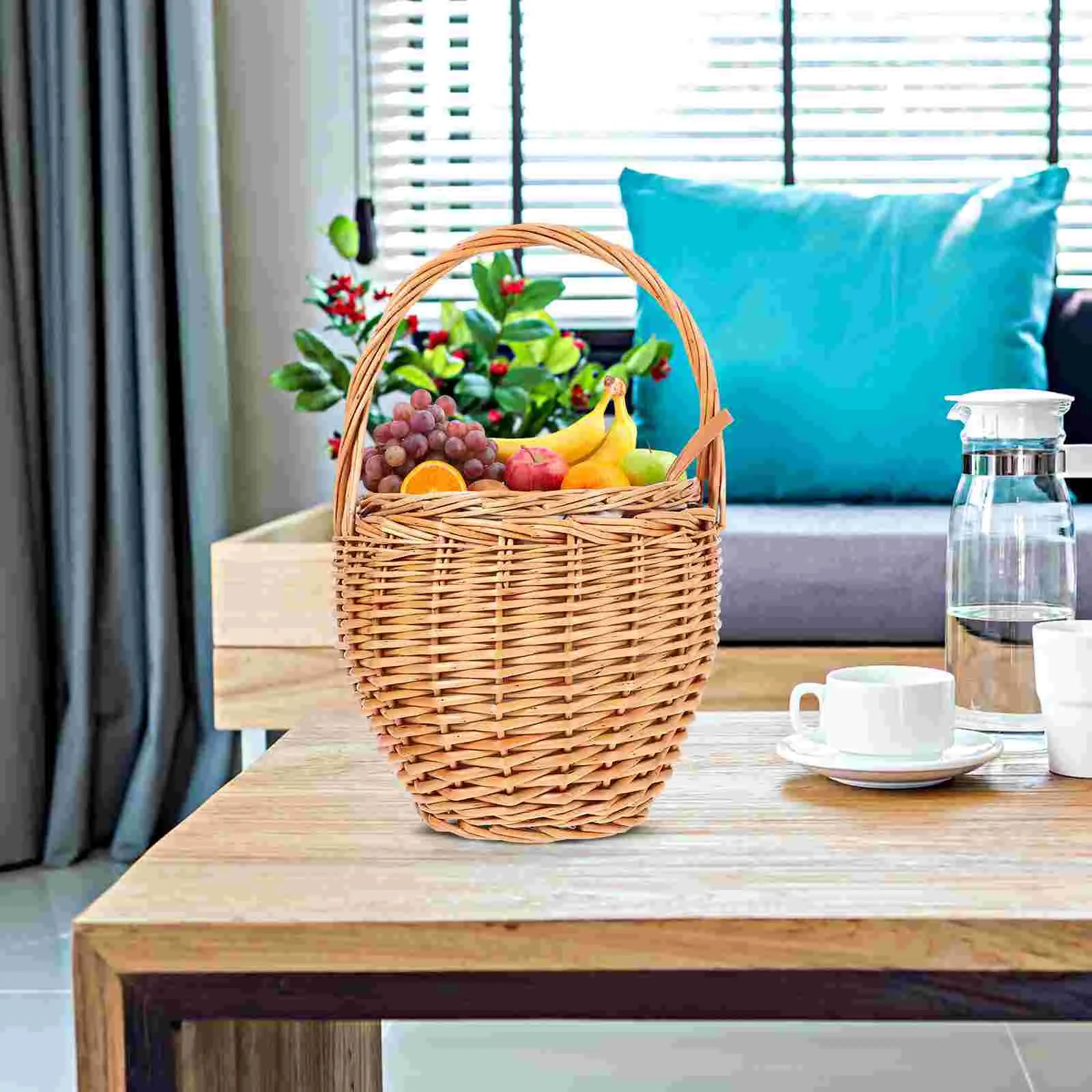 Handwoven Wicker Picnic Natural Rattan Storage Basket for Outdoor Decorative Portable Fruit Basket Household Storage Woven