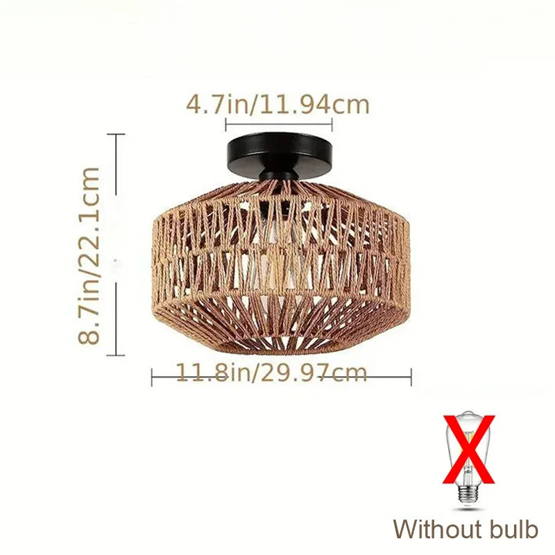 Natural Bamboo Ceiling Chandelier Hanging Lamp Handmade Rattan Fixture Weaving Home Living Room Decor Ceiling Pendant Light