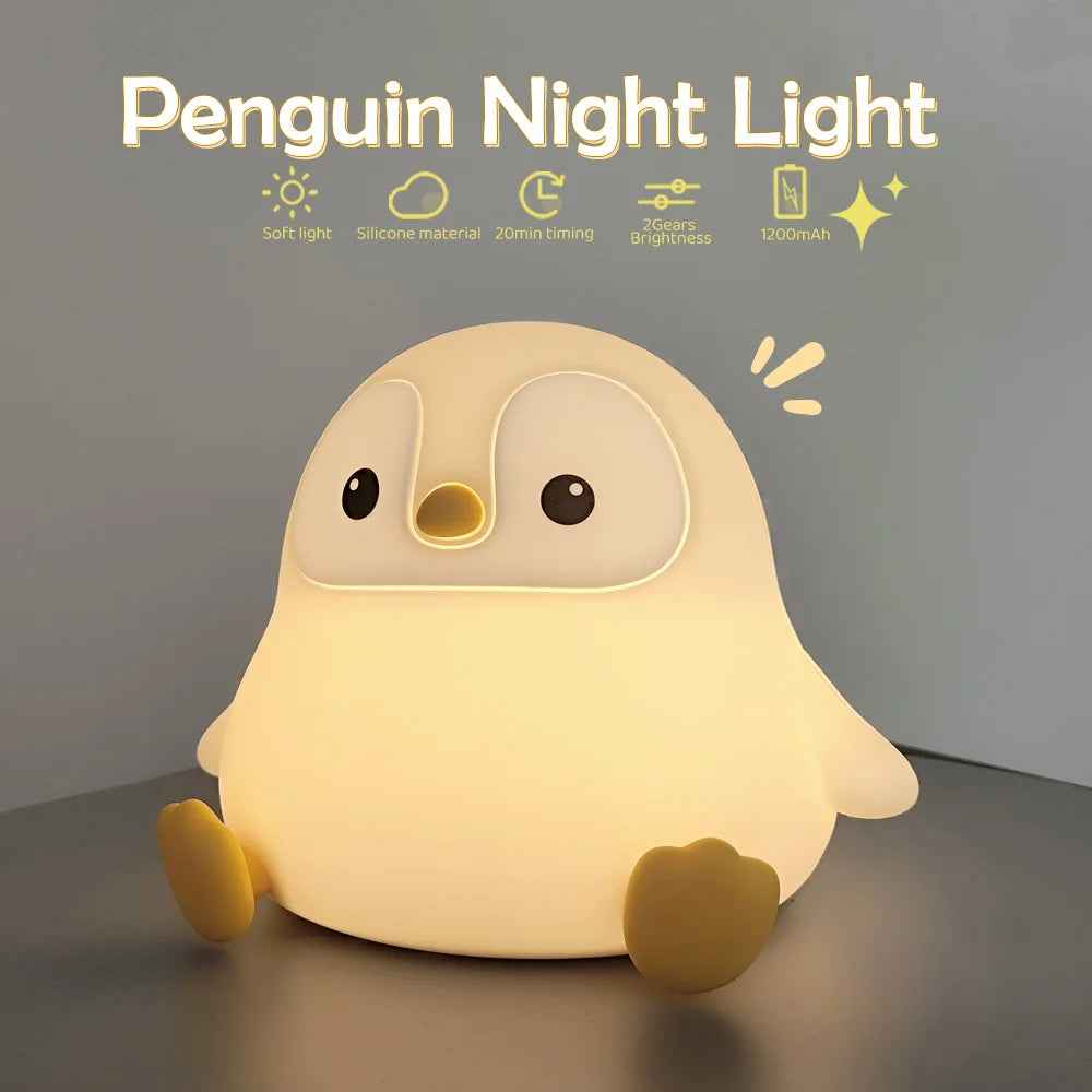 Cute Silicone Penguin Night Light Rechargeable Timing Sea Otter Sleeping Night Lamp Touch Control Beside Lamp for Nursery Room