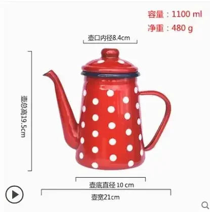 1.1L Enamel Coffee Pot Hand Tea Kettle Induction Cooker Gas Stove Universal Enamel Vintage Kettle Water Kettle Teapot