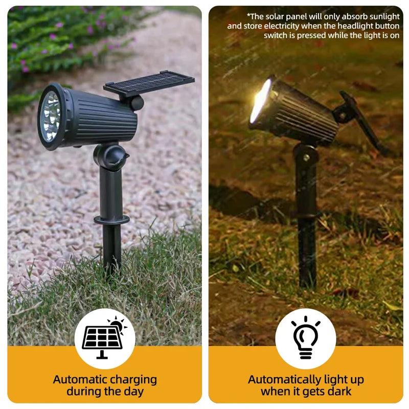 Solar Lawn Projector Spotlight with RGB Gradient & 3 Brightness Adjustable Light IP65 Waterproof for Garden Patio Driveway Spot