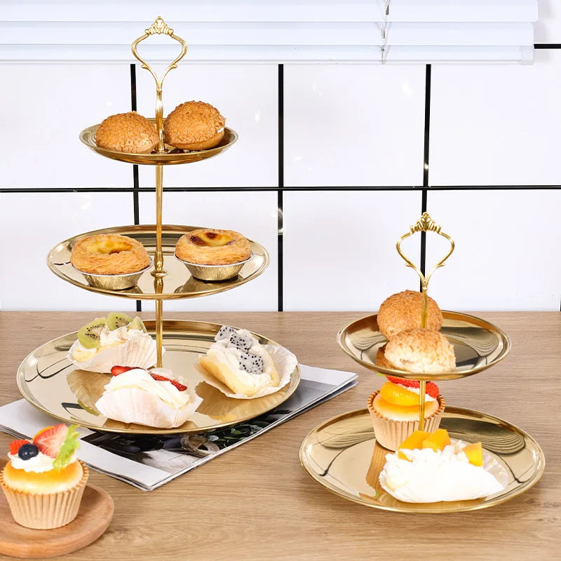 Stainless steel multi-layer cake snack rack household living room coffee table fruit tray double layer cake tray snack tray