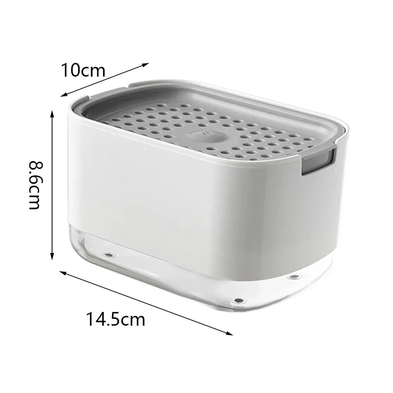 Soap Dispenser Box Press Dispenser Scrubbing Liquid Container Kitchen Bathroom Automatic Detergent Foam Box with Sponge Holder