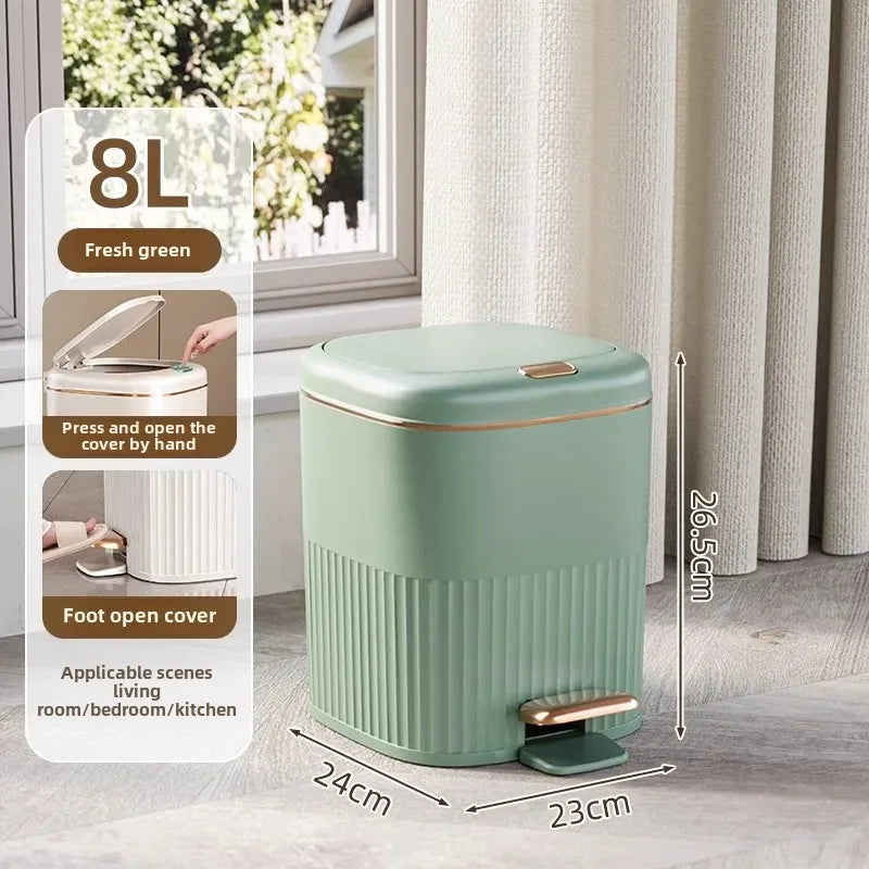 8/10L Foot Pedal Trash Can Luxury Office Kitchen Trash Can Waterproof Bathroom Waste Bins with Lid Large Capacity Garbage Bin