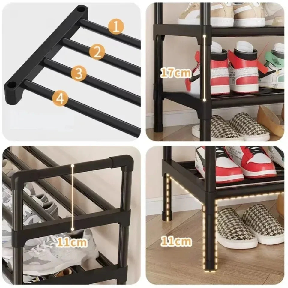 Multi-Tier Shoe Rack Stackable Organizer Freestanding Black Indoor Save Space Living Multi-purpose Shoe Storage Rack Outdoor