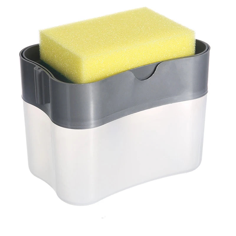Press Soap Dispenser Box Scrubbing Liquid Container Kitchen Bathroom Automatic Detergent Foam Delivery Box with Sponge Holder