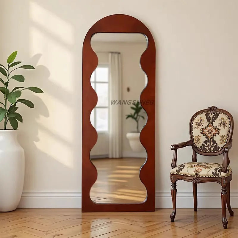 French Retro Household Use Shape Of Arch Design Full-Length Mirror Clothing Store Light Luxury Decoration Floor-Standing Mirror