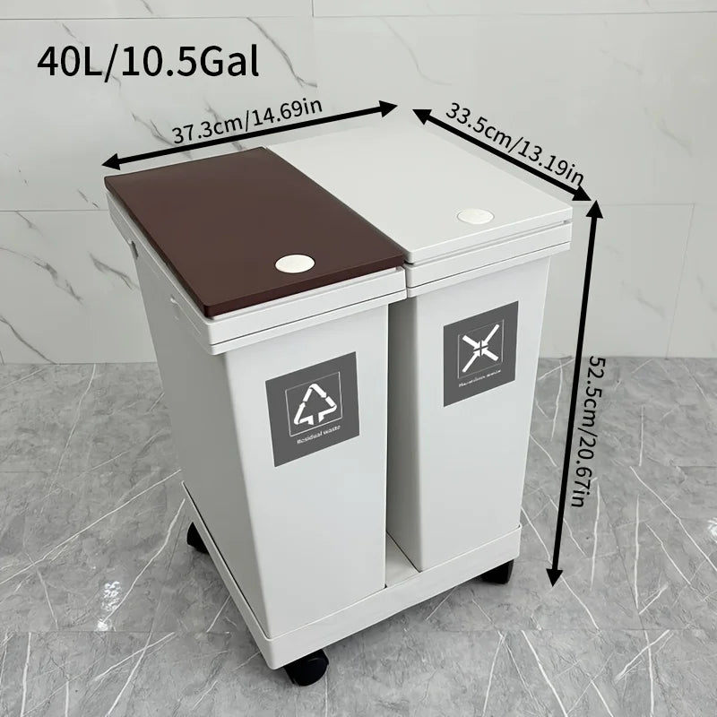 1 set, large kitchen garbage bin, dry and wet sorting garbage bin, movable, suitable for hotels, living rooms, offices, schools