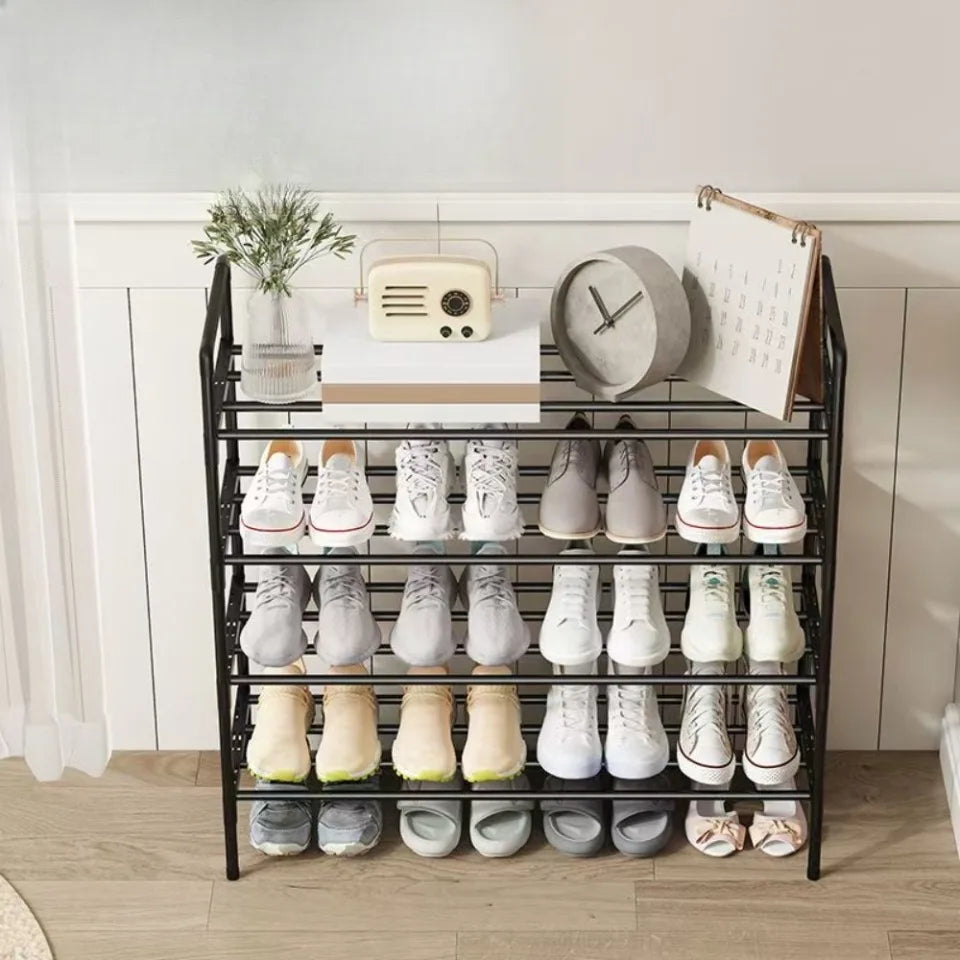 Multi-Tier Shoe Rack Stackable Organizer Freestanding Black Indoor Save Space Living Multi-purpose Shoe Storage Rack Outdoor