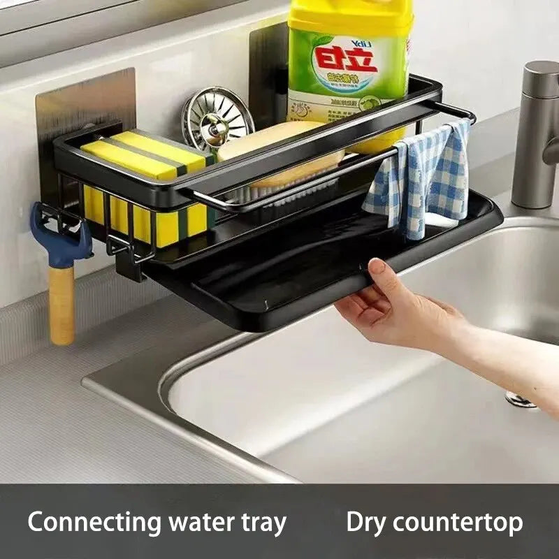 1pc Kitchen Aluminium Sink Drain Rack Shelf Basket Organizer Kitchen Accessories Sponge Storage Faucet Holder Soap Drainer