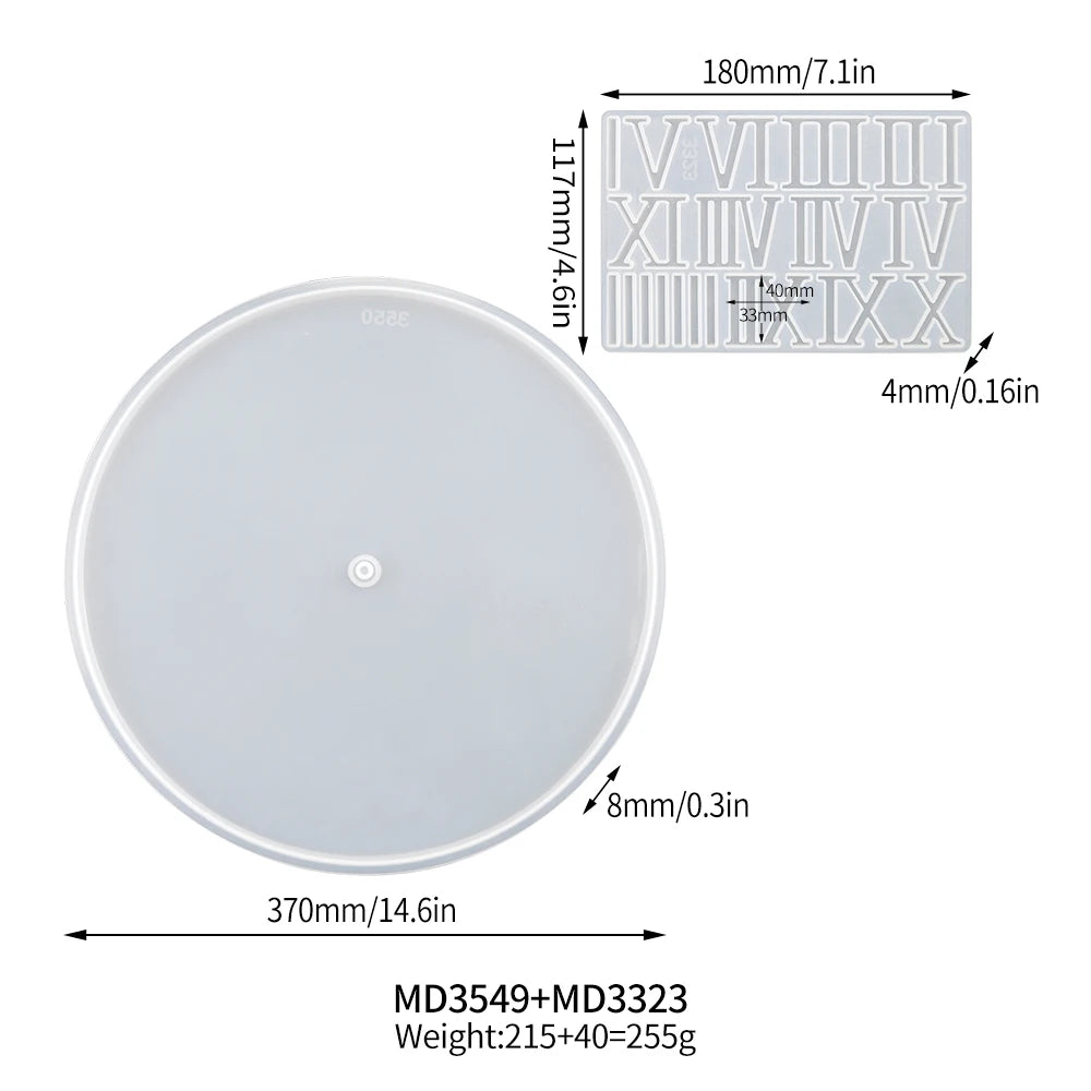 DM732 Large Round Clock Resina Epoxy Transparente Molds Silicon Wall Decor Manualidades Room Hanging Ornaments