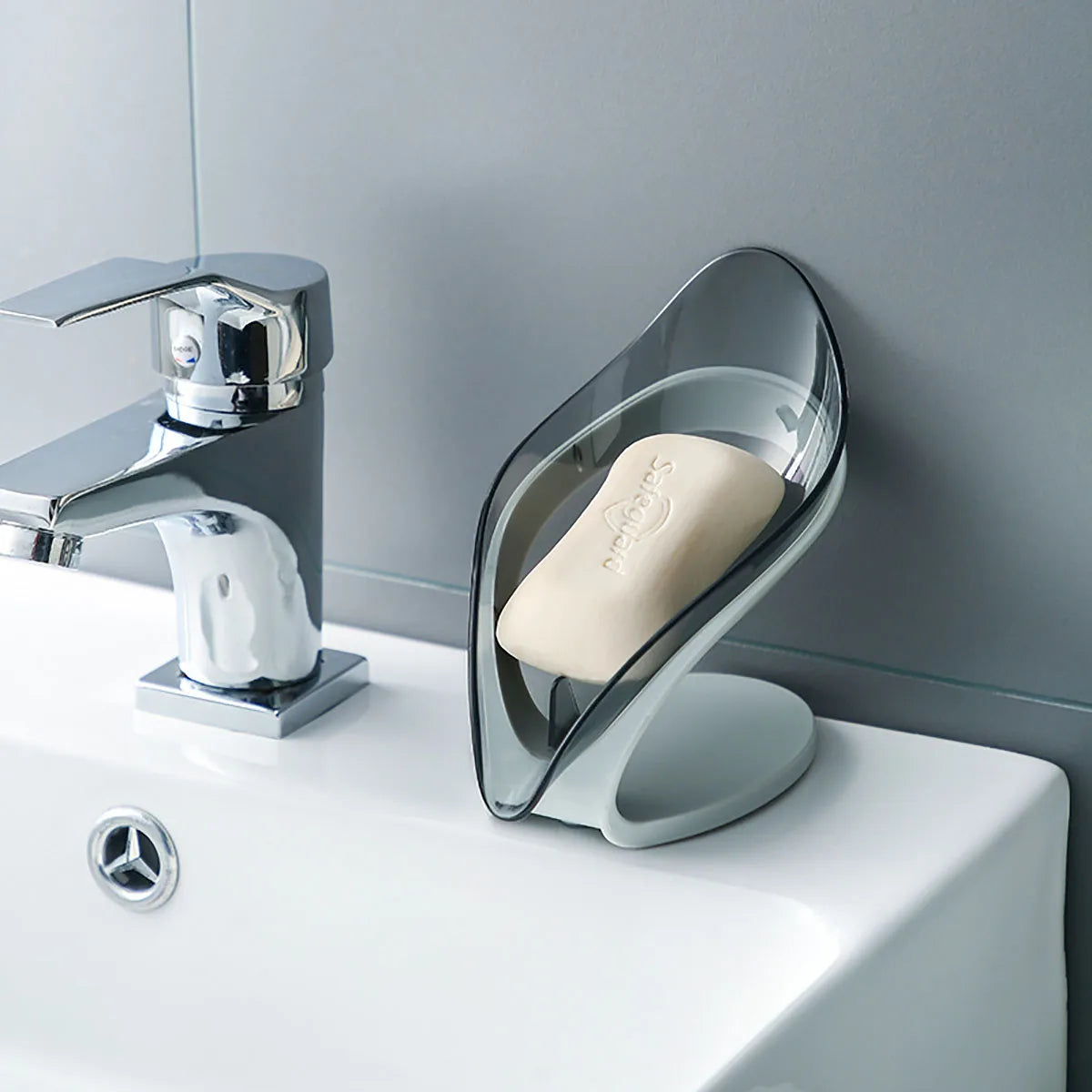 Multifunctional Drainage Soap Dish with Detachable Base, ABS + PS + Silicone, Grey/Blue, for Bathroom & Kitchen