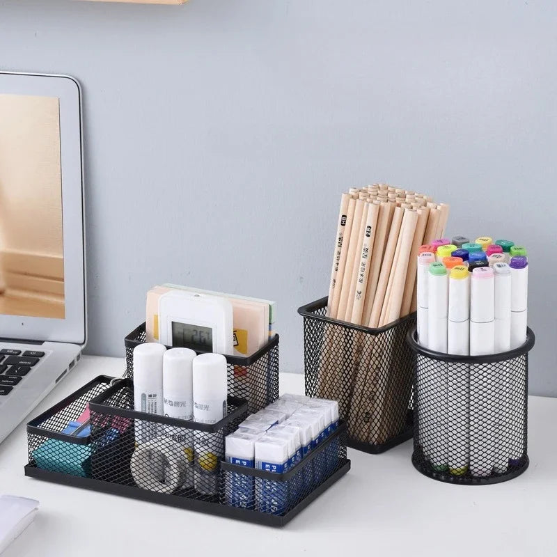Multifuncional Desk Metal Mesh Pen Holder Organizer Office Supplies School Stationery Storage Case Pen Stand Desktop Accessories