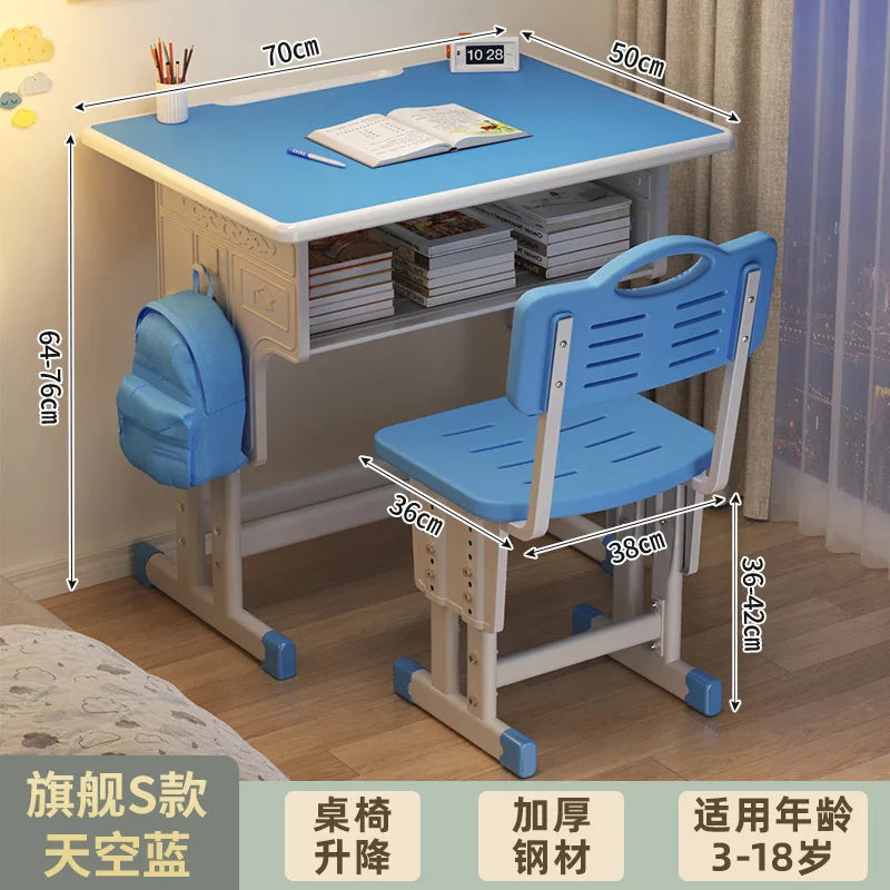 Children's Study Student Desk and Chair Set Adjustable Height Writing Desk for Kids Home & School Standard & Pro Cushion Version