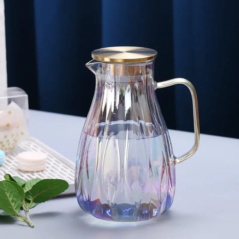 2L Borosilicate Glass Pitcher with Spout and Stainless Steel Filter Lid Heat Resistant Beverage Dispenser Hot Cold Water Keetle