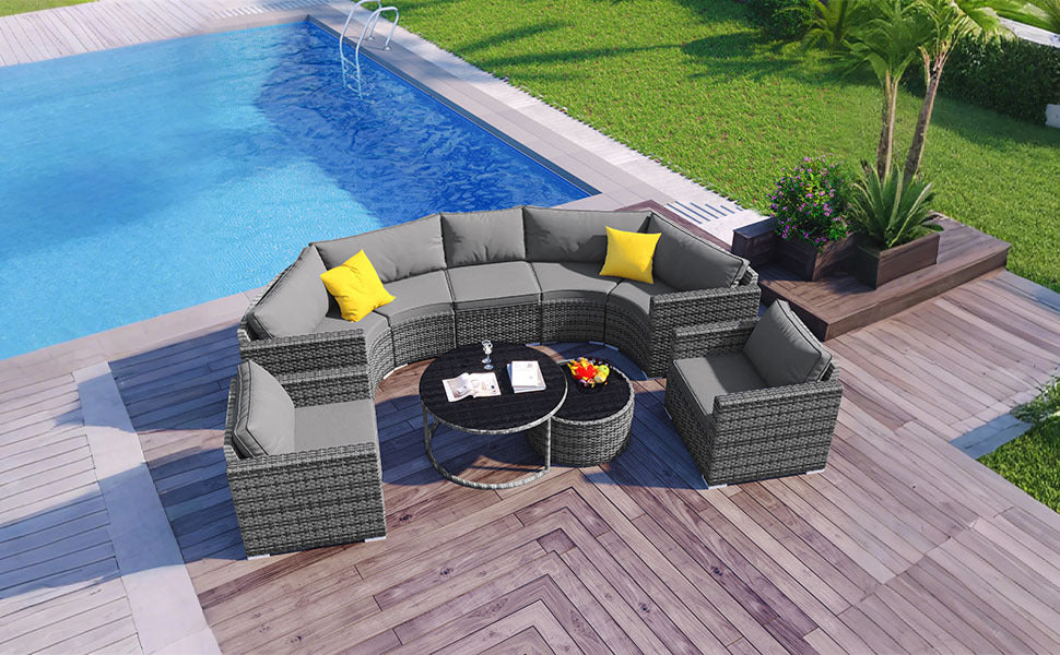 9-Pieces Outdoor Half-moon Patio Sofa Set, Round Sofa Set, Modern  SHIPPING ONLY IN USA