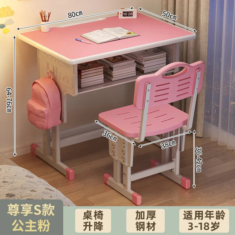 Children's Study Student Desk and Chair Set Adjustable Height Writing Desk for Kids Home & School Standard & Pro Cushion Version