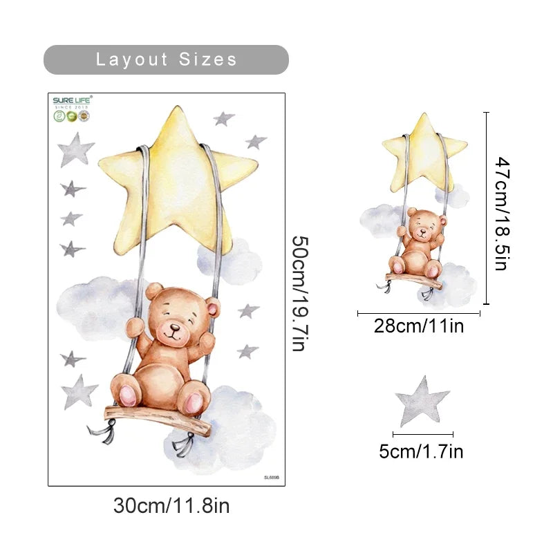 Cartoon Hot Air Balloon Animals Bear Rabbits Wall Stickers for Child Room Boy Room Decoration Nursery Baby Room Decoration Decal