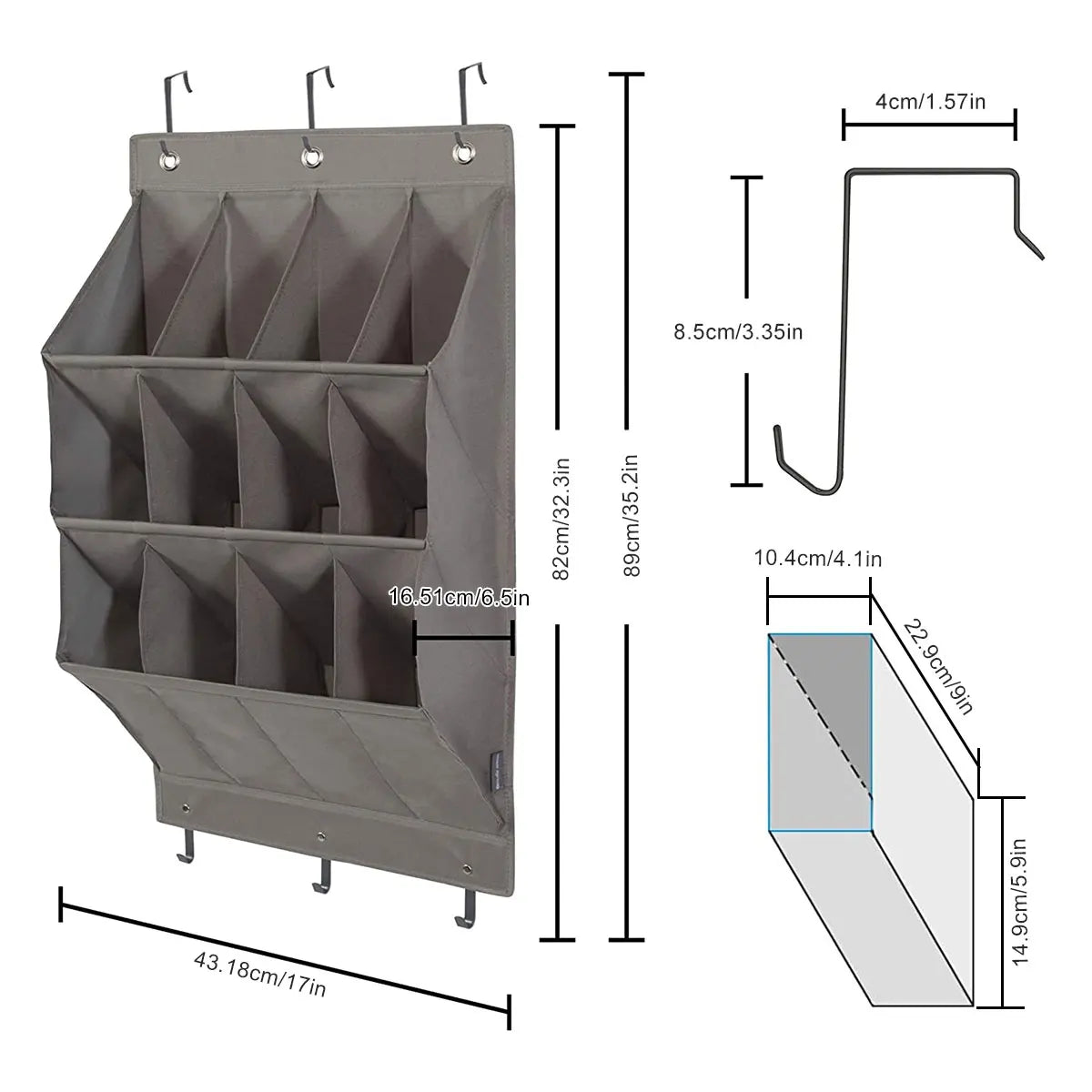 12 Large Pockets Shoes Organizer Rack Hanging Organizers Space Saver Hanging Over The Door Behind Closet Storage Hanger Bags