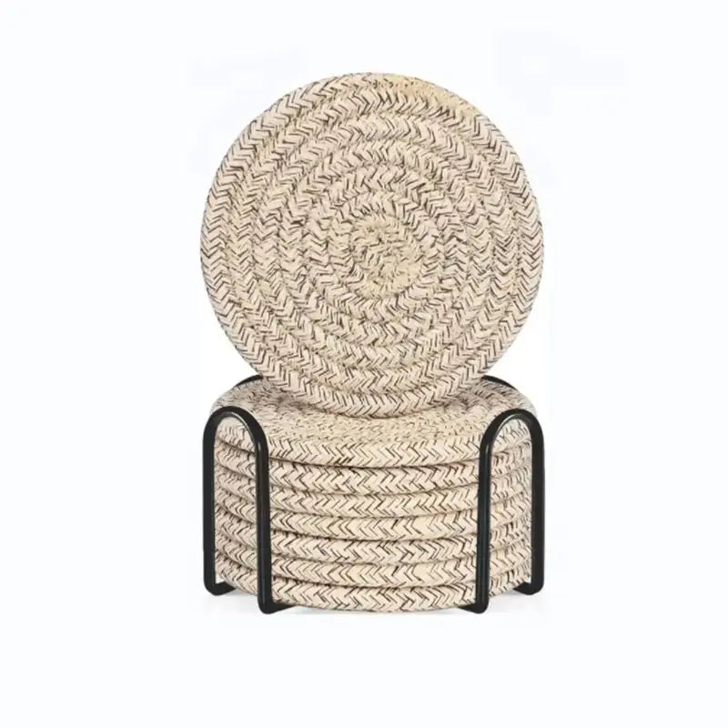 8-Piece Set Absorbent Coasters for Drinks, Minimalist Cotton Woven Coasters Coffee Table Decor Boho Cute Cup Coasters
