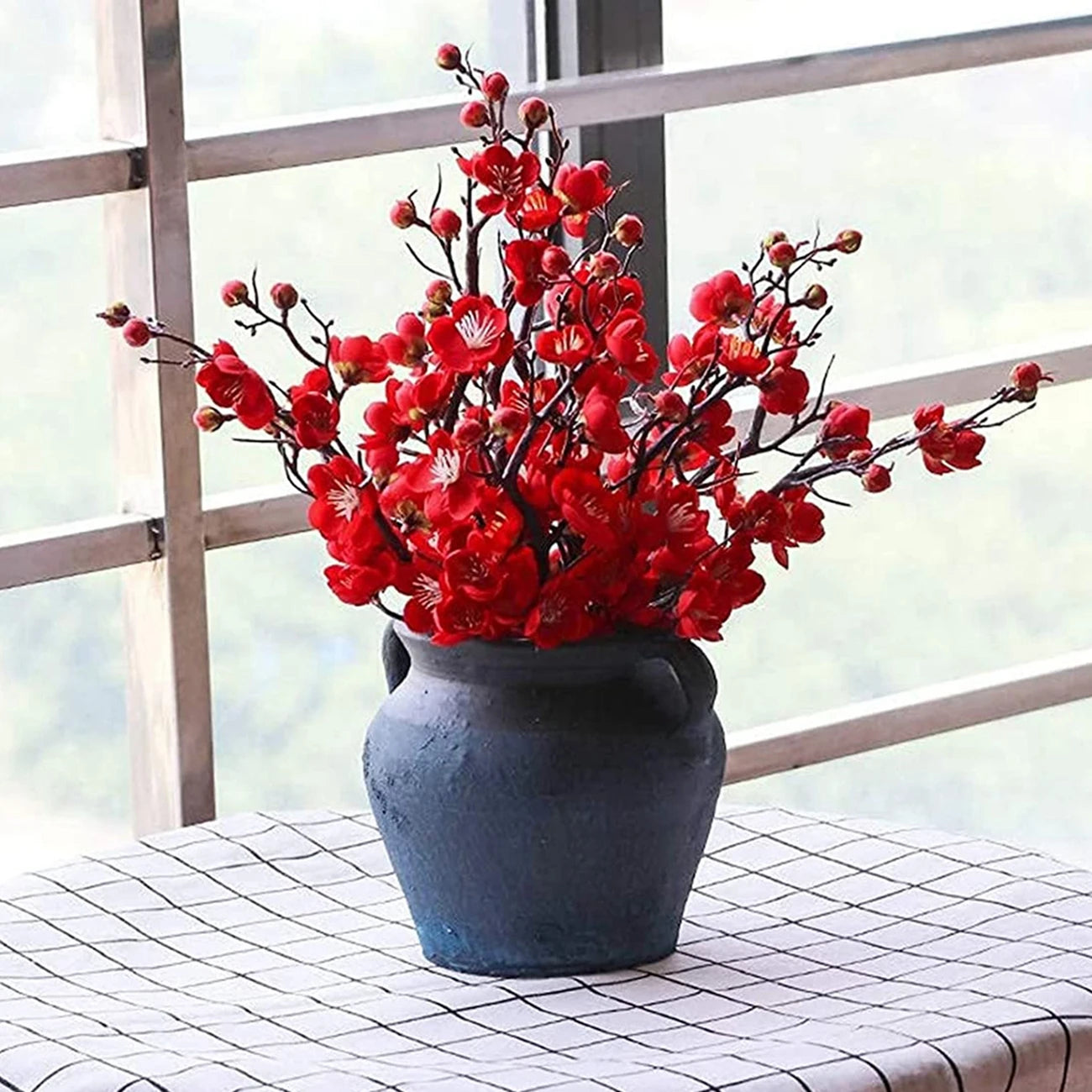 Artificial Flower Spring Plum Blossom Peach Branch Silk Flowers Home Wedding Party Decoration Christmas Wreaths diy dining table