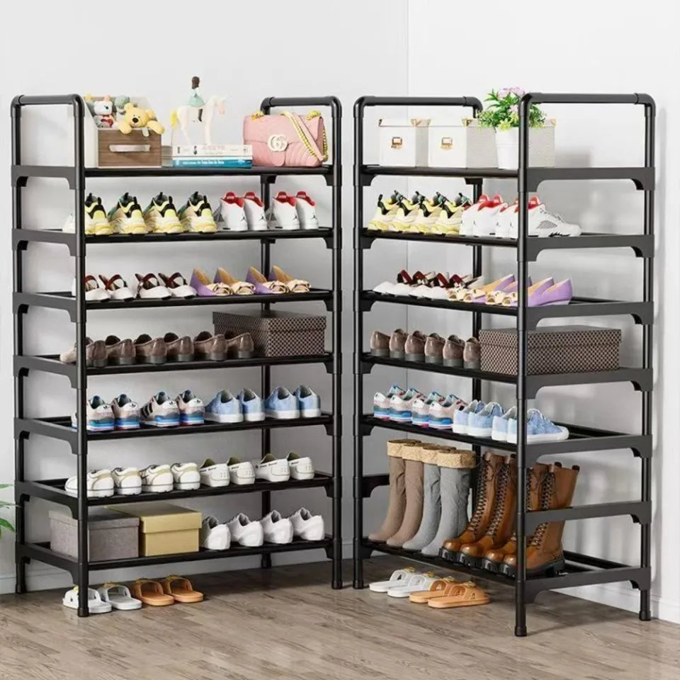 Multi-Tier Shoe Rack Stackable Organizer Freestanding Black Indoor Save Space Living Multi-purpose Shoe Storage Rack Outdoor
