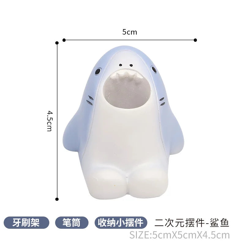Cartoon Animal Toothbrush Holder Cute Corgi Shark Storage Stand Makeup Brush Stationery Countertop Organizer Bathroom Decoration